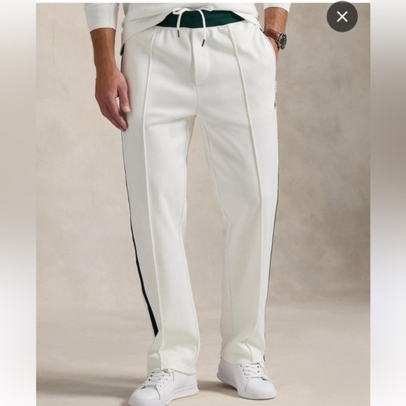 New RLX Ralph Lauren Logo horse Sweatpants Mens white Zip Pockets medium - Picture 1 of 10